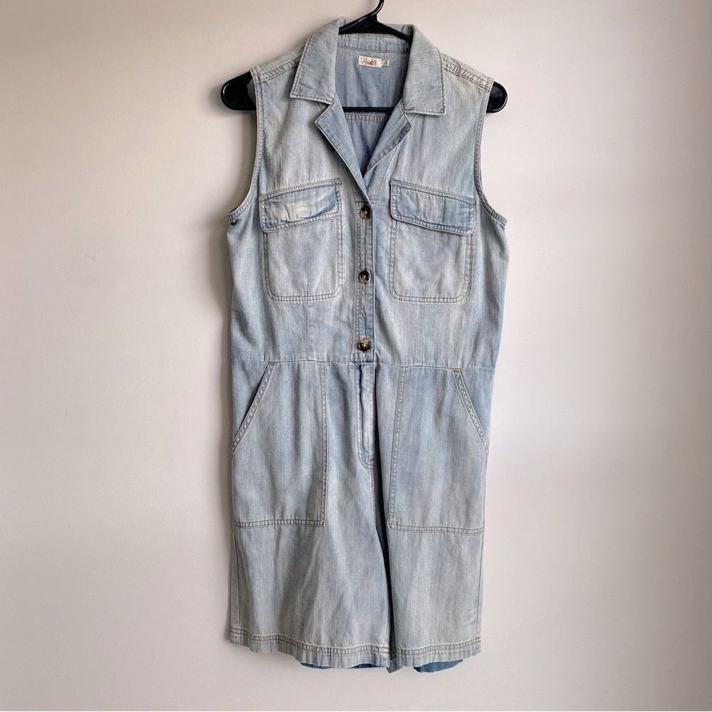 Faherty Utility Denim Chambray Button Up Romper - image 2